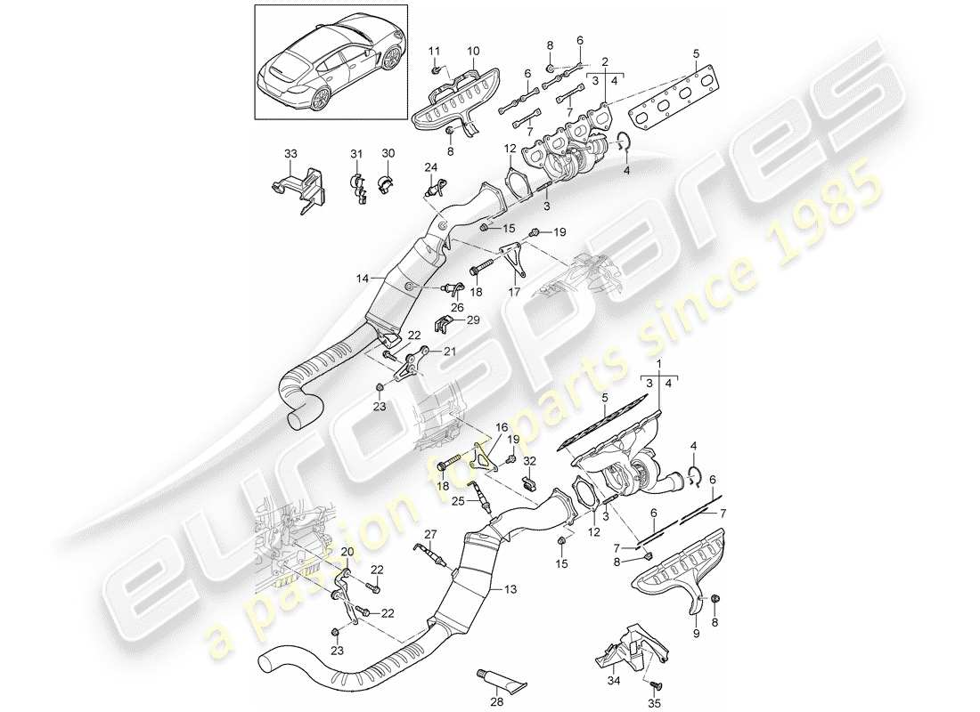 porsche 2014 (panamera 970) exhaust system part diagram