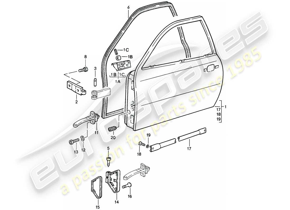 porsche 1988 (924s) door part diagram