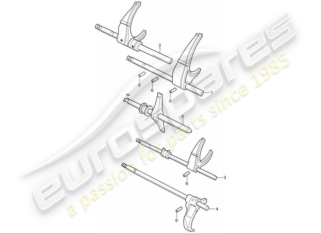 porsche 2002 (996) selector shaft - selector fork part diagram