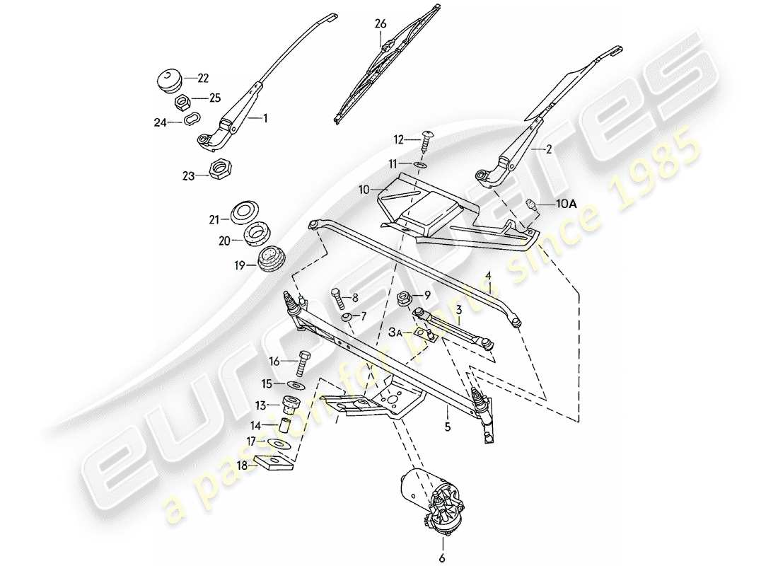 porsche 1984 (924) windscreen wiper system part diagram