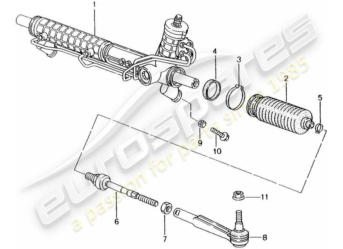 porsche 2001 (996) power steering - steering gear part diagram