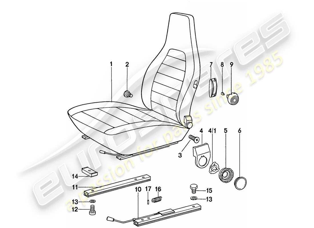 porsche 1975 (911) front seat - complete part diagram