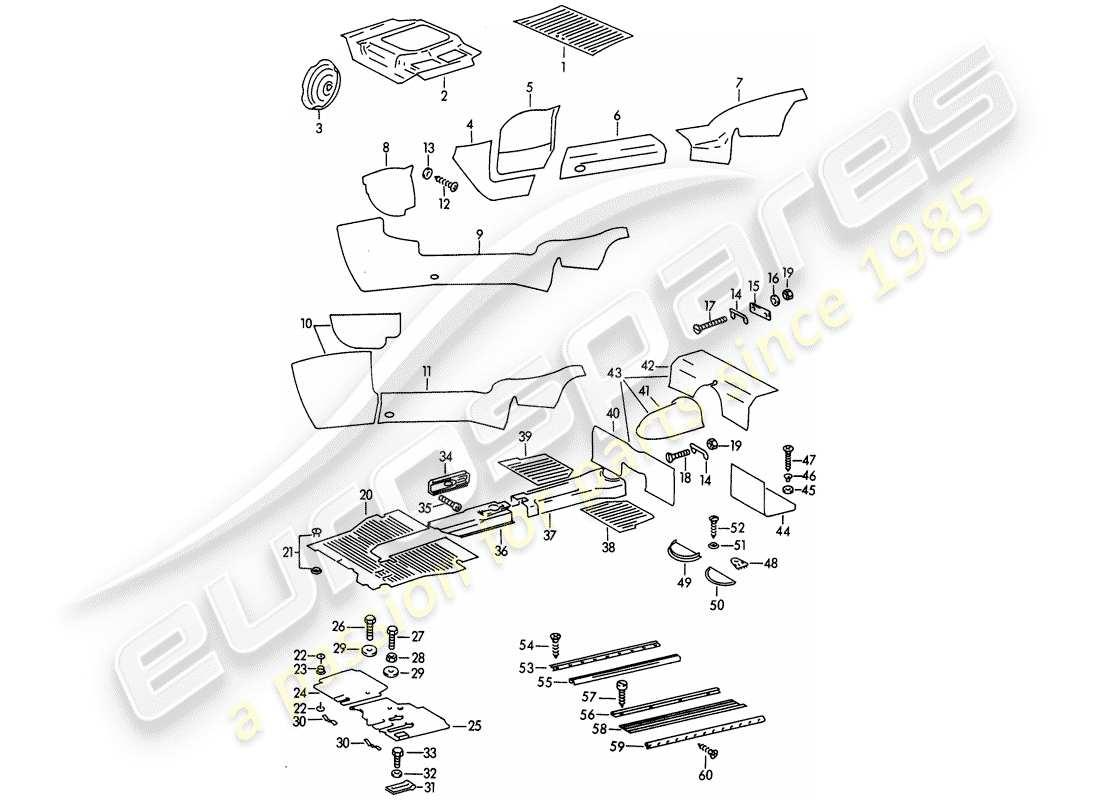 porsche 1963 (356b/356c) trims - footwell part diagram