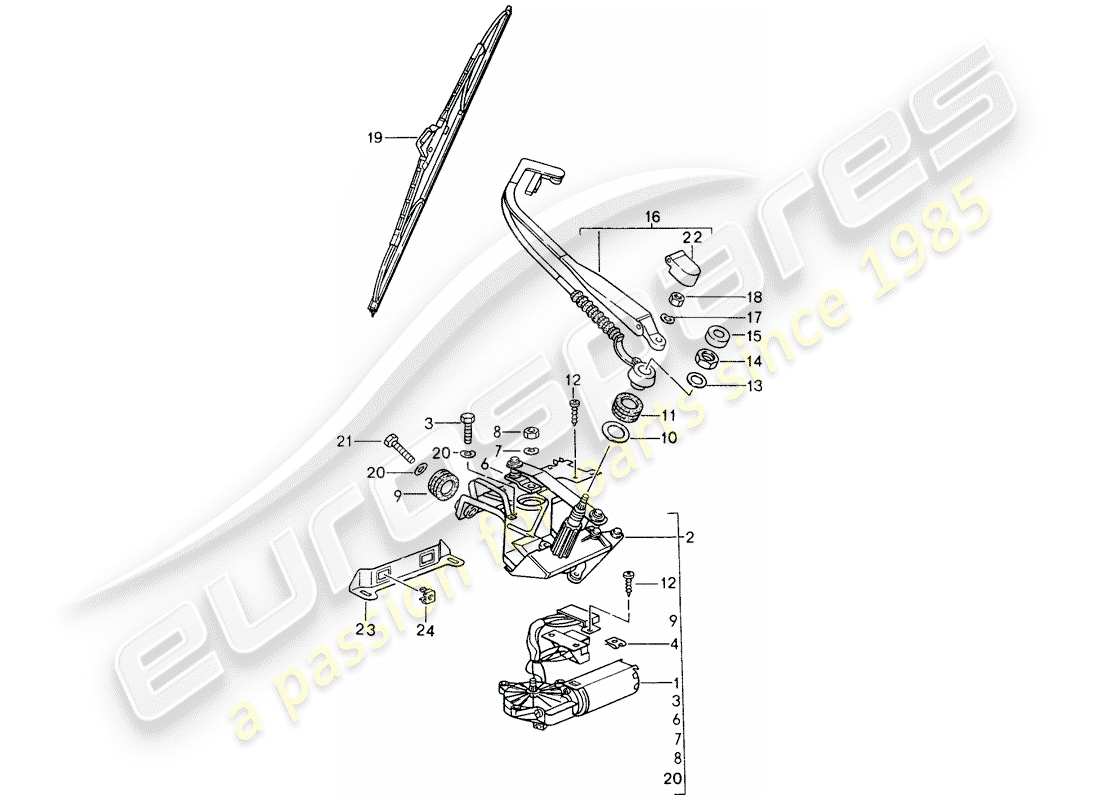 porsche 1998 (993) rear window wiper parts diagram