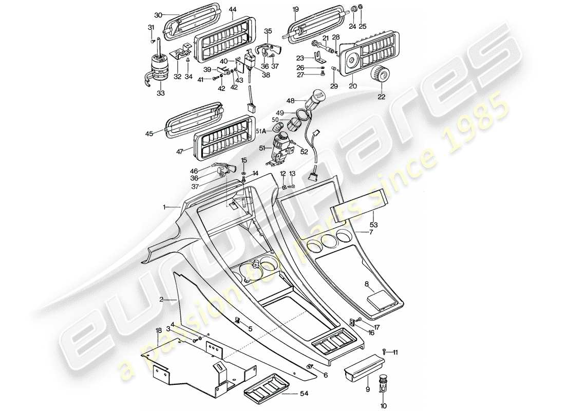 porsche 1978 (928) center console part diagram