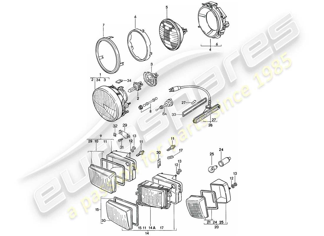 porsche 1986 (928) headlamp - turn signal part diagram