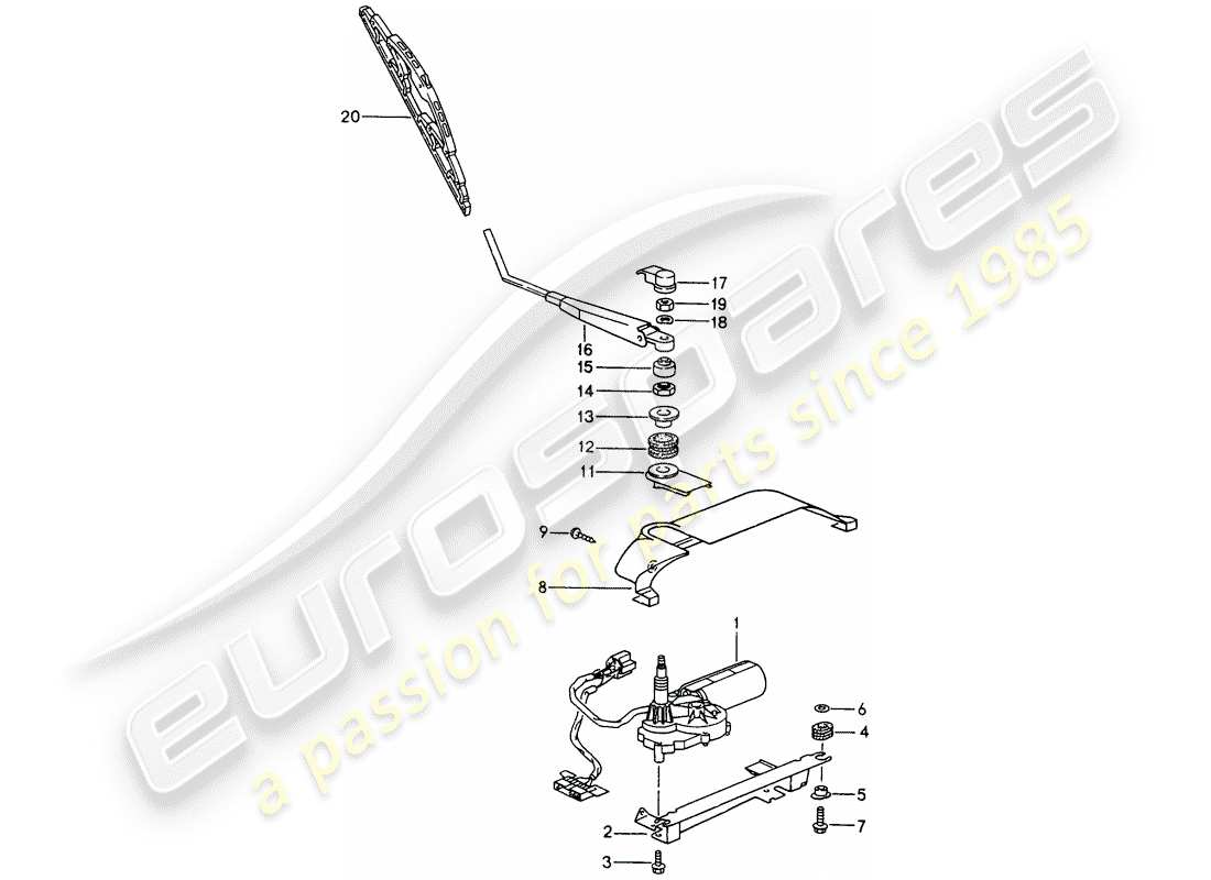 porsche 1998 (993) rear window wiper parts diagram