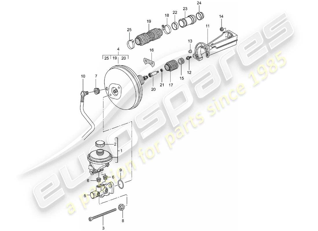 porsche 2004 (996 gt3) brake master cylinder - brake booster - clutch pump part diagram