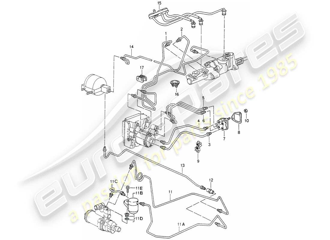 porsche 993 (1994) brake lines - front end - - d - mj 1995>> parts diagram