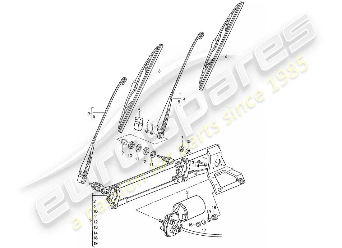 porsche 1988 (959) windscreen wiper system part diagram