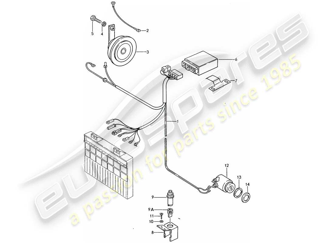 porsche 1988 (944) alarm system parts diagram