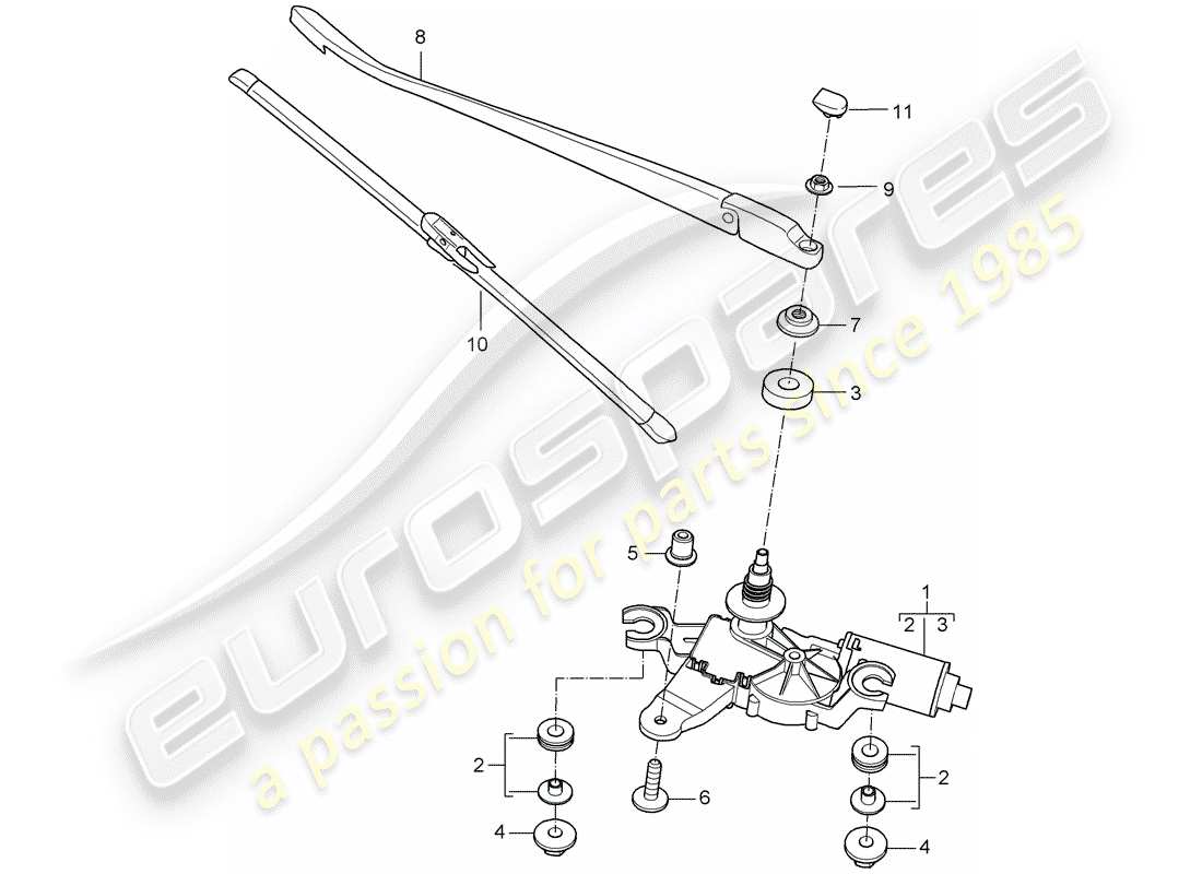 porsche 2008 (997-1 turbo / gt2) rear window wiper part diagram