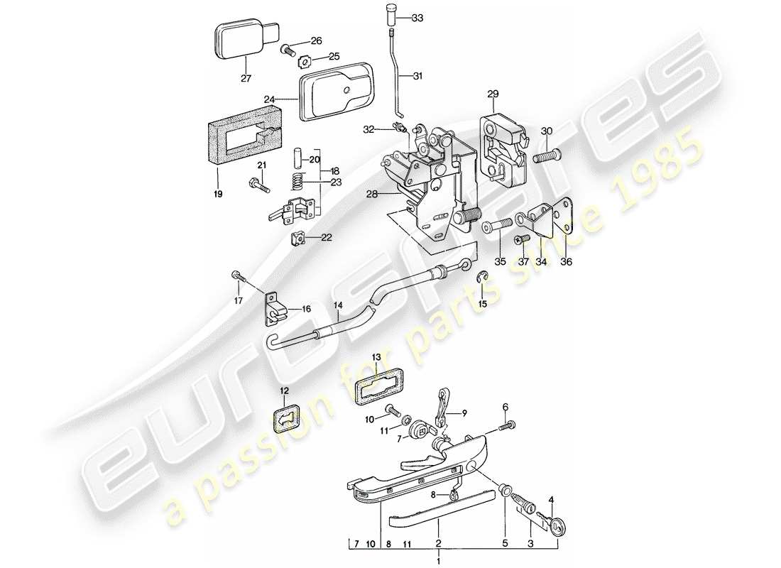 porsche 1984 (944) installation parts - door - door latch part diagram