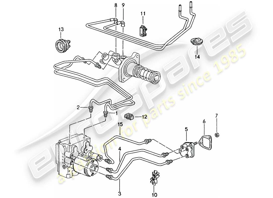 porsche 1998 (993) brake lines - front end parts diagram