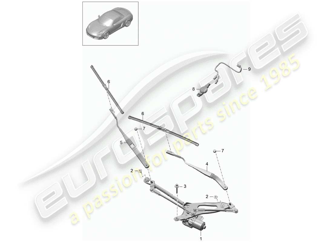 porsche 2012 (981 boxster) windshield wiper system compl. parts diagram