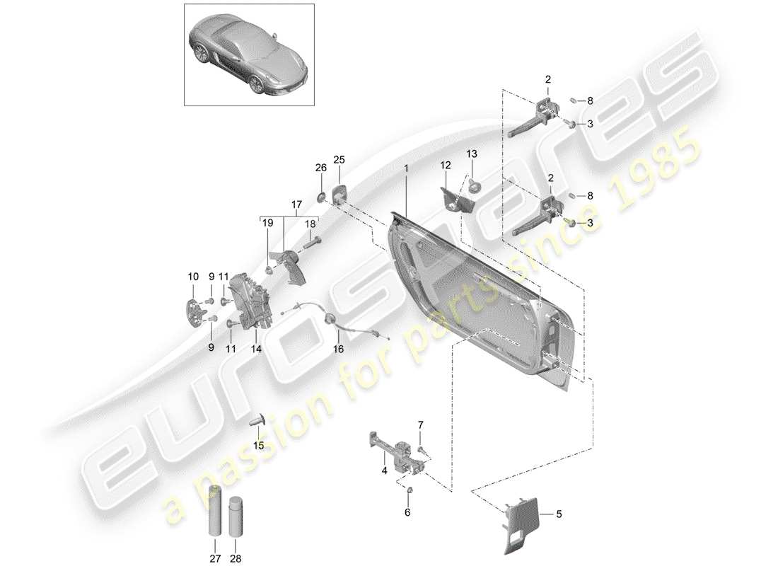 porsche 2012 (981 boxster) door shell parts diagram