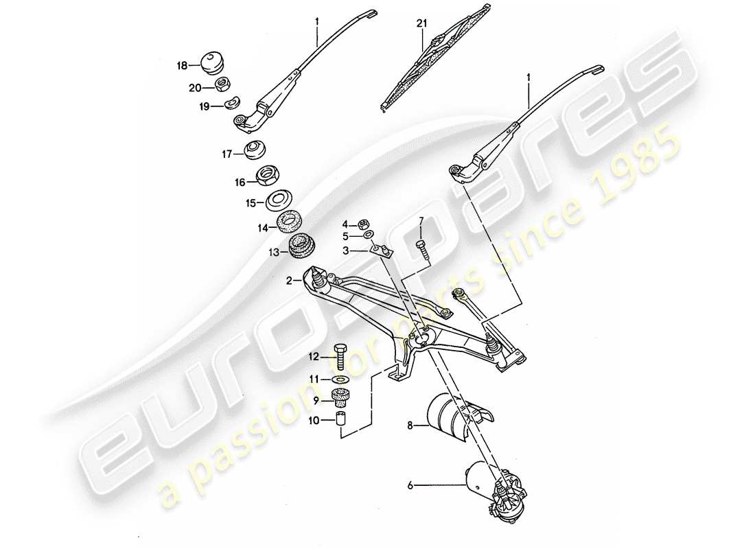 porsche 1994 (968) windscreen wiper system part diagram
