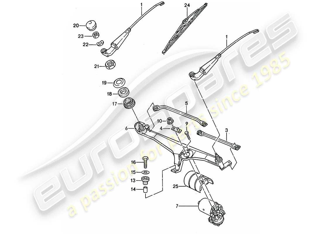 porsche 1991 (944) windscreen wiper system part diagram