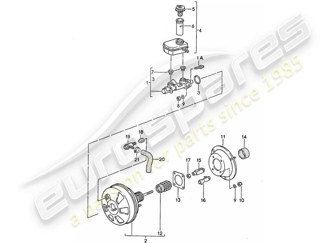 porsche 968 (1994) brake master cylinder - brake booster - reservoir part diagram