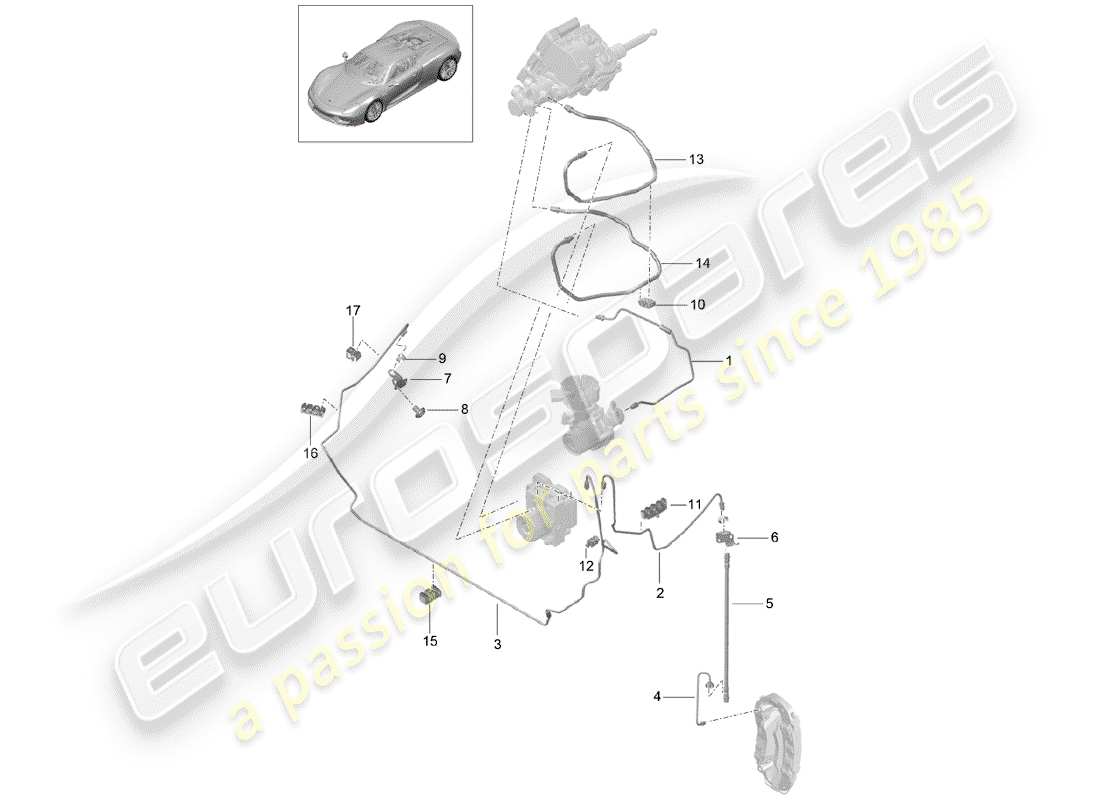 porsche 2015 (918 spyder) brake lines part diagram