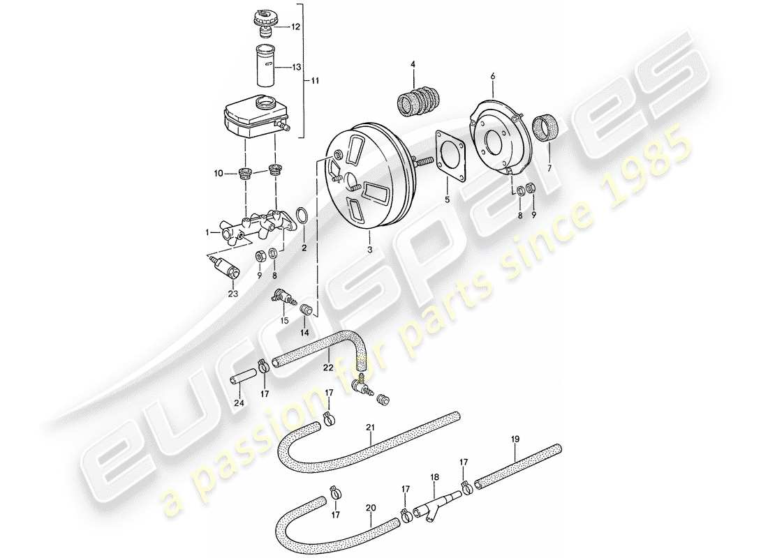 porsche 944 (1989) brake master cylinder - brake booster - reservoir - d >> - mj 1990 part diagram