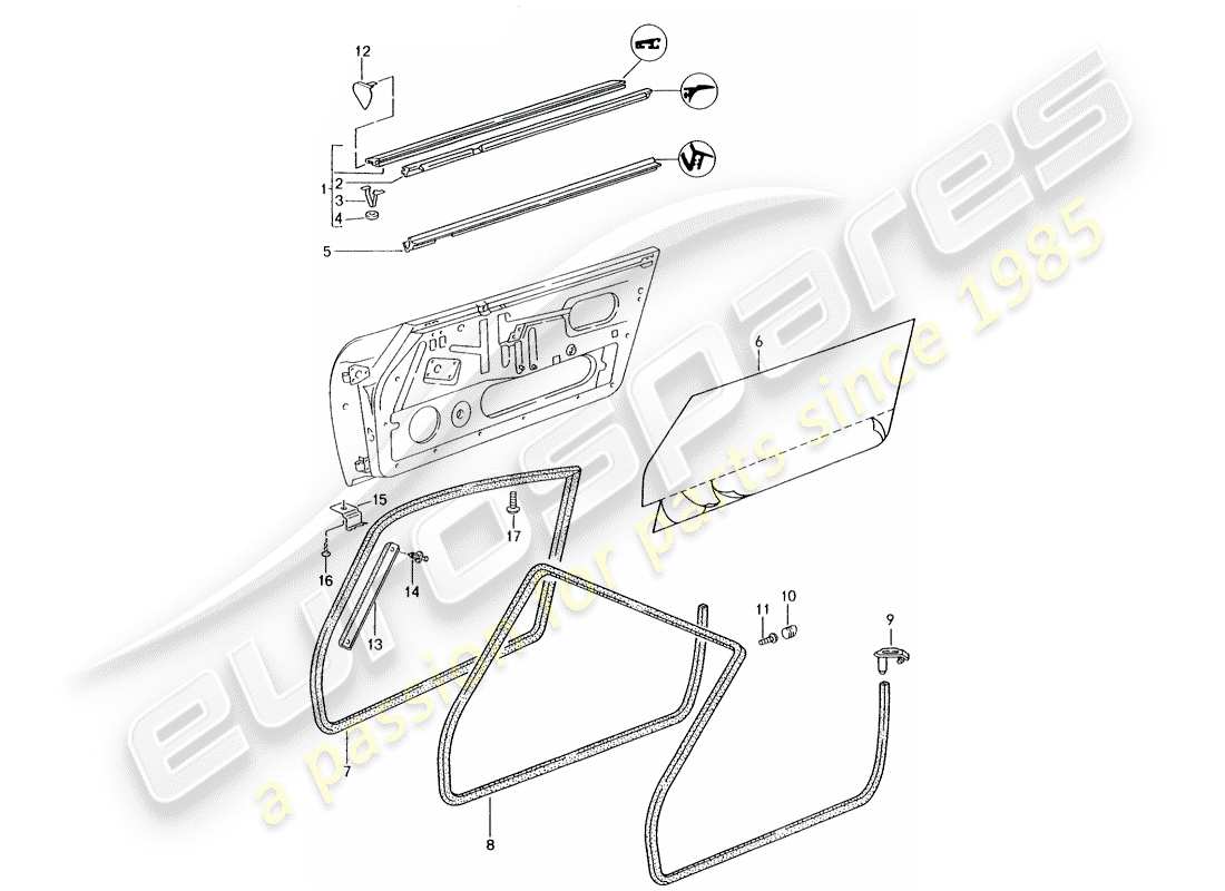 porsche 1998 (993) seal strip - doors parts diagram