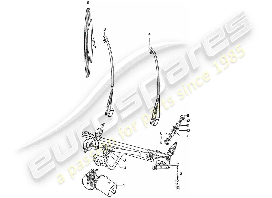 porsche 1978 (911) windscreen wiper system part diagram