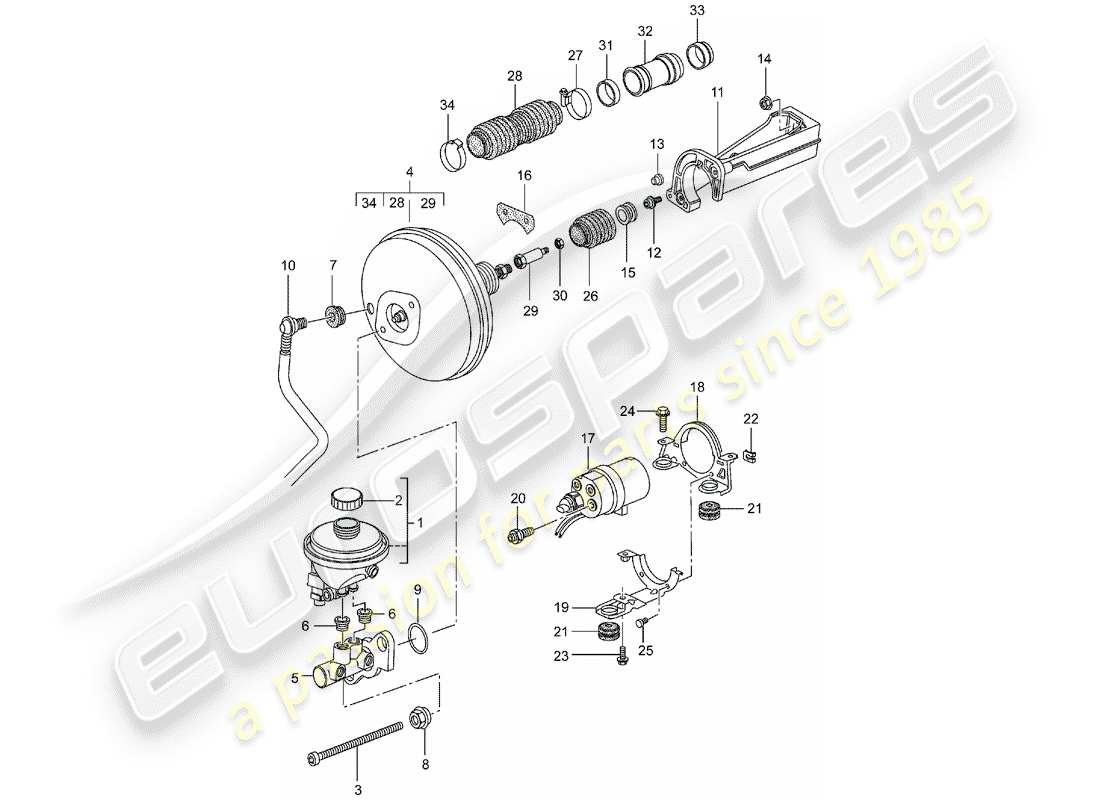 porsche 2001 (996) brake master cylinder - brake booster - clutch pump part diagram