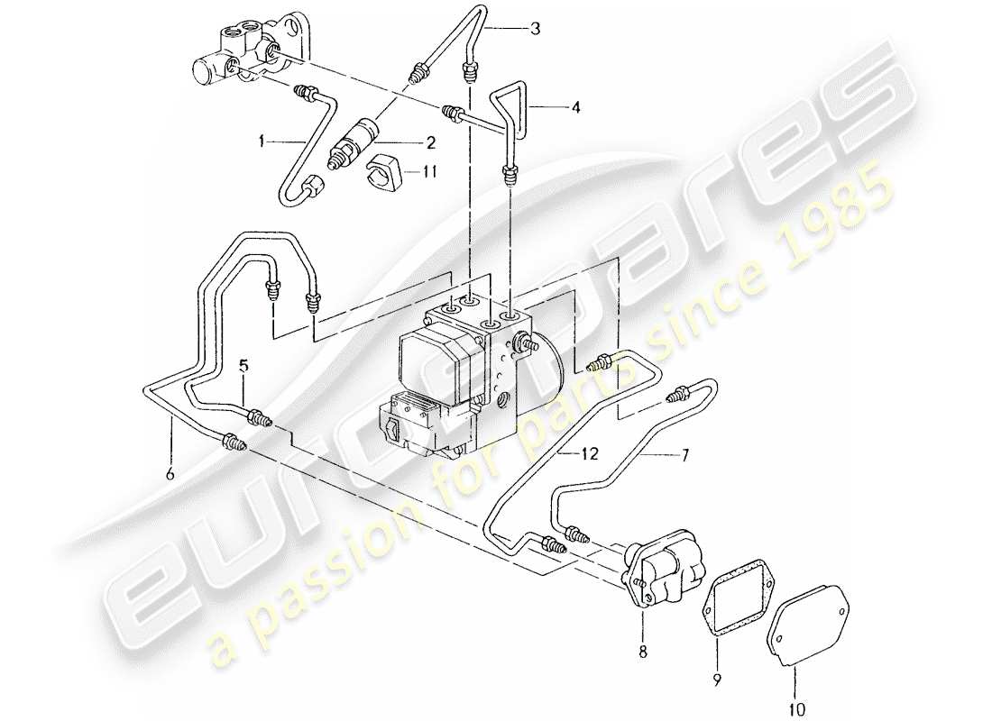 porsche 2001 (996) brake line - front end part diagram