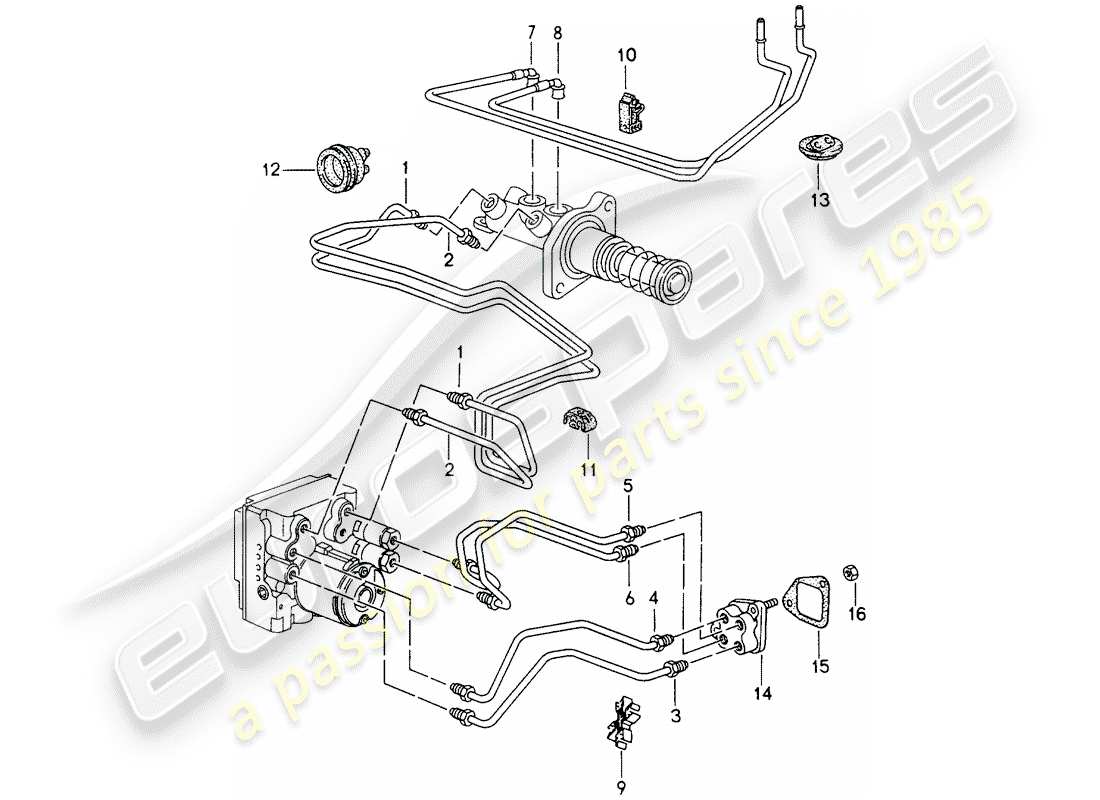 porsche 1998 (993) brake lines - front end parts diagram