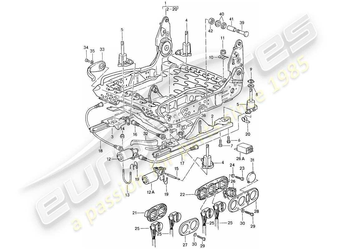 porsche 1987 (959) sports seat - frame for seat parts diagram