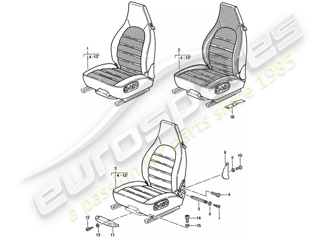 porsche 1988 (944) seat - complete part diagram