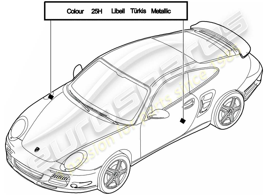 porsche 2008 (997-1 turbo / gt2) paint touch-up stick part diagram