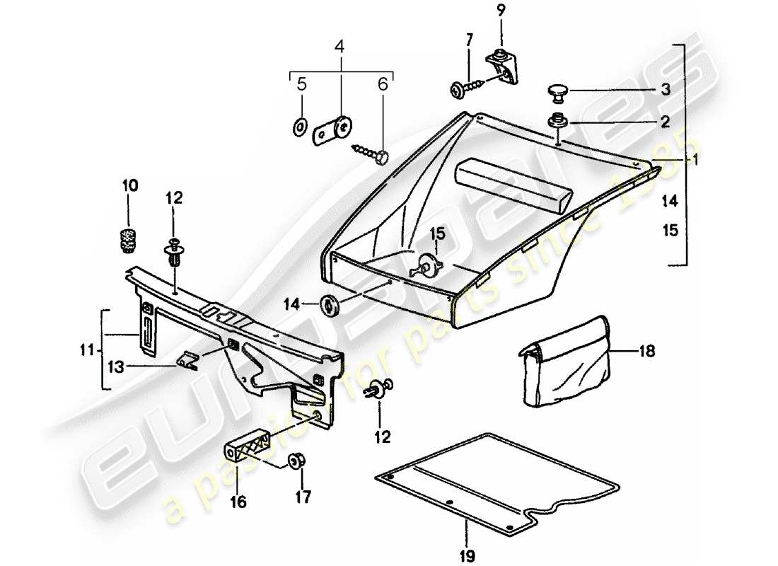 porsche 1998 (993) interior equipment - front luggage compartment parts diagram