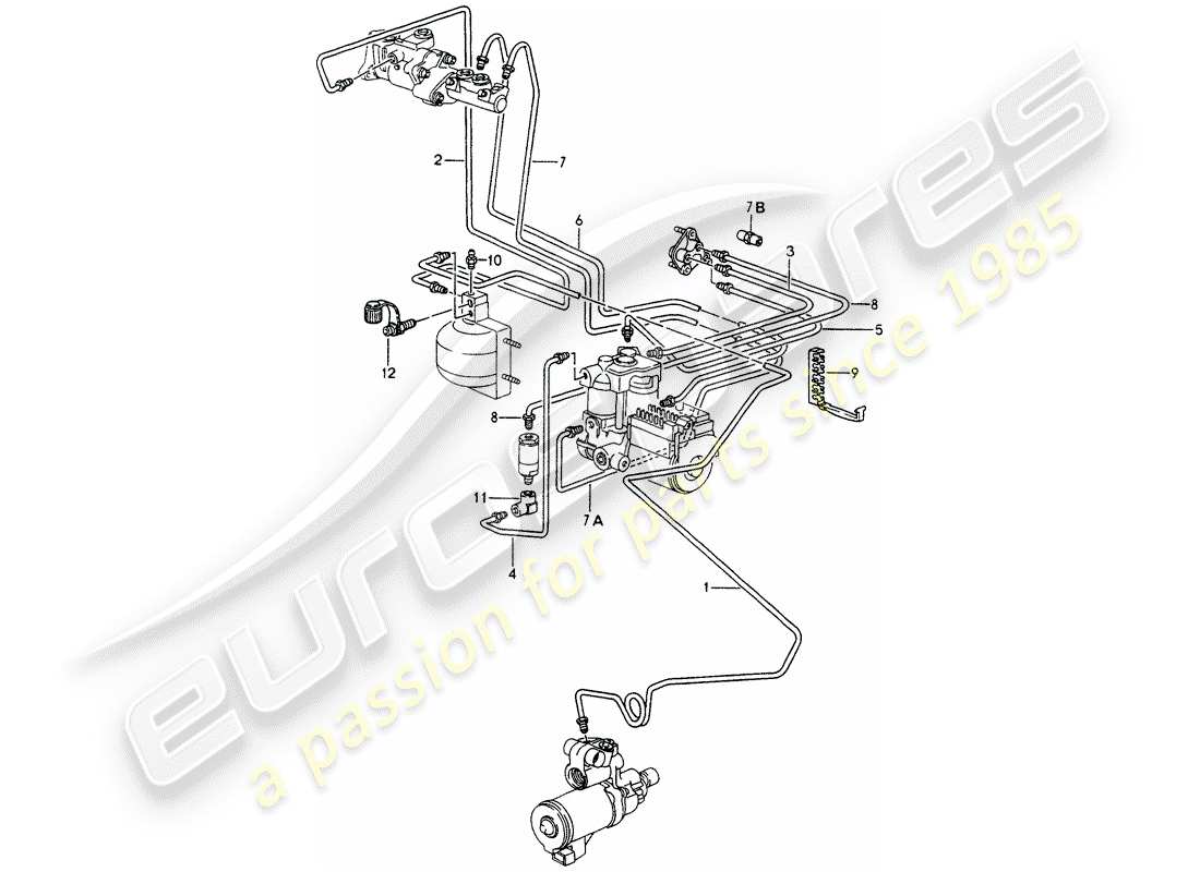 porsche 1993 (964) brake lines - front end parts diagram