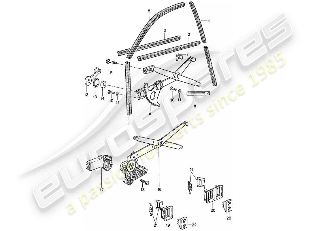 porsche 1979 (924) installation parts - door window - window regulator part diagram