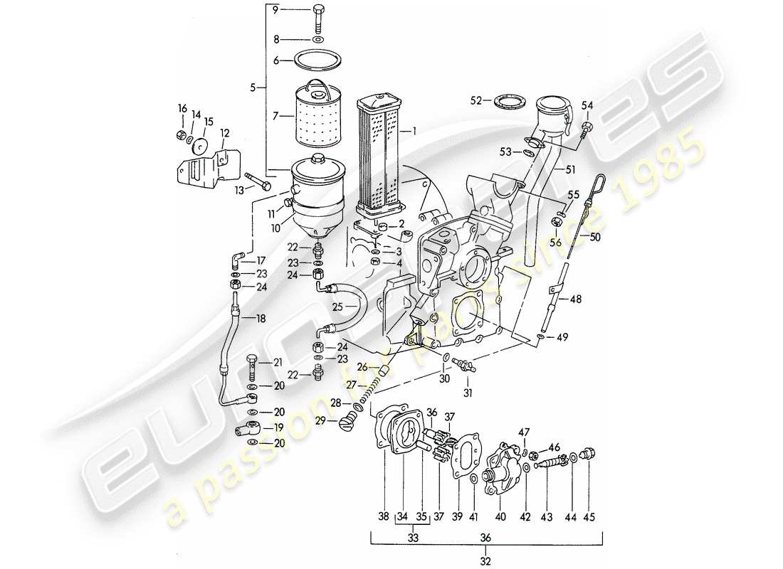 porsche 356/356a (1958) engine lubrication - m >> 67 000 - m >> 81 200 part diagram