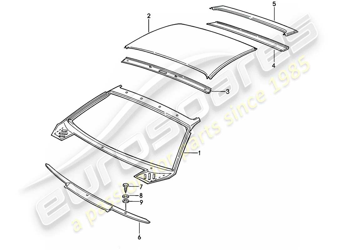 porsche 1982 (928) outer roof panel - cowl part diagram