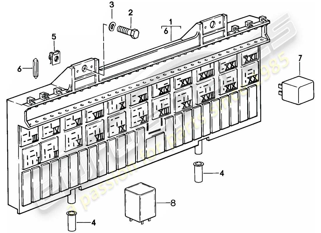 porsche 928 (1982) fuse box/relay plate - relay - fuse parts diagram