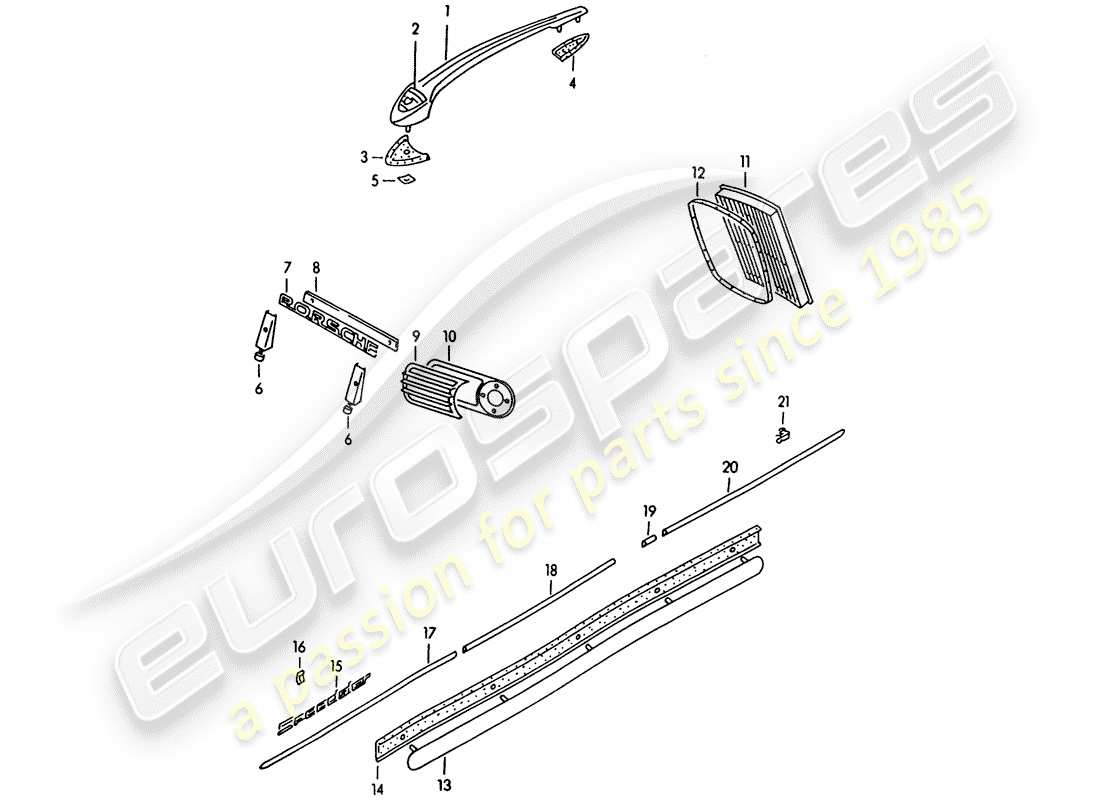 porsche 356/356a (1952) decorative fittings part diagram