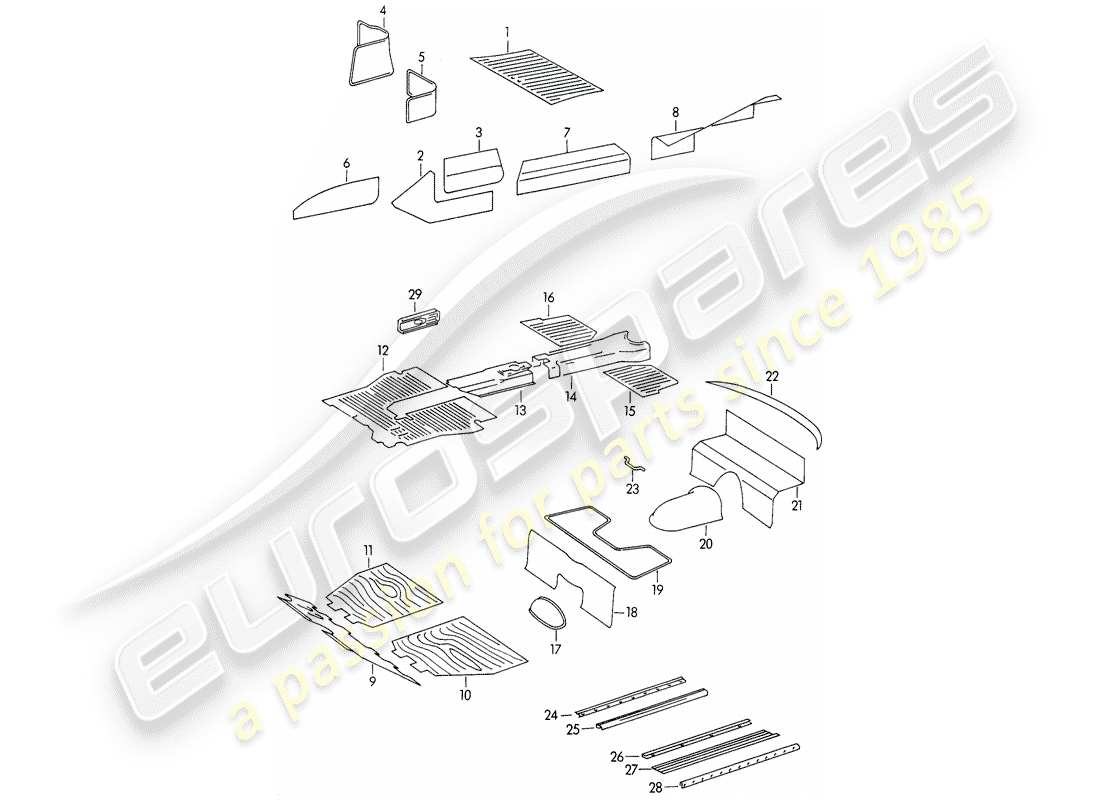 porsche 1955 (356/356a) trims - footwell parts diagram