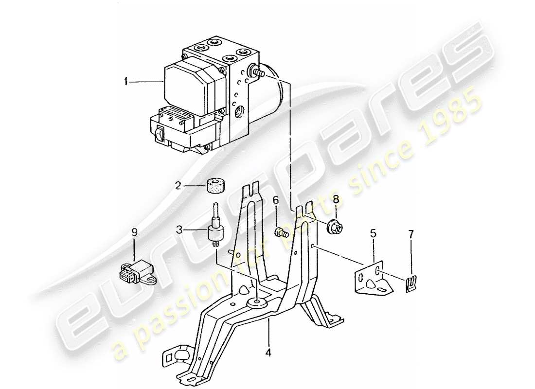 porsche boxster 986 (1997) hydraulic unit - anti-locking brake syst. -abs- - control and regulating unit part diagram
