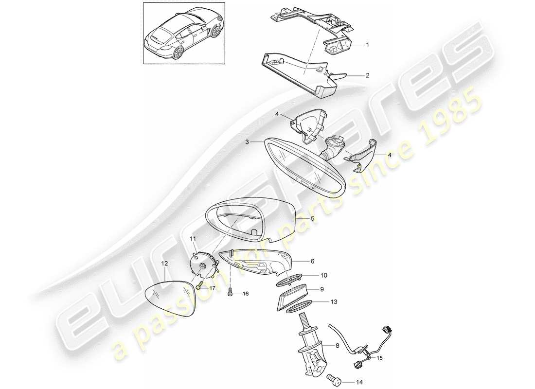 porsche panamera 970 (2016) rear view mirror inner part diagram