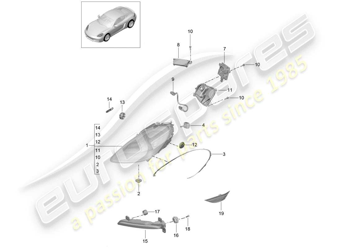 porsche 2018 (718 cayman) headlamp part diagram