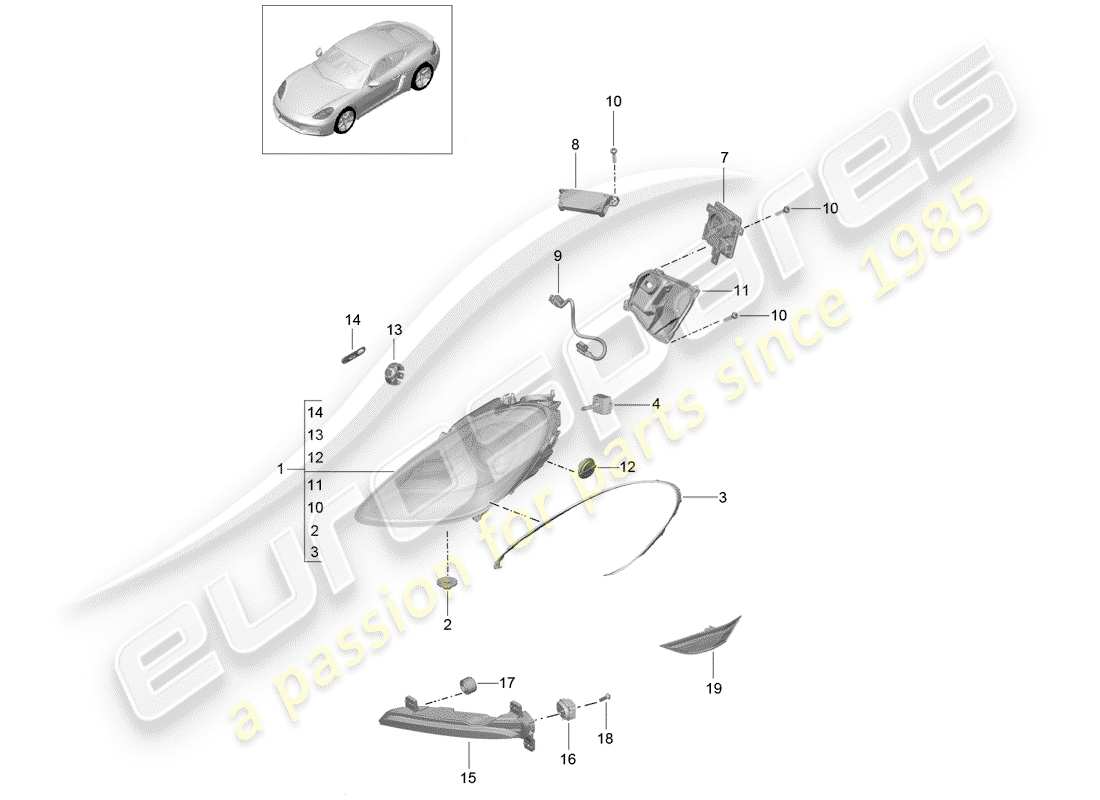 porsche 718 cayman (2018) headlamp part diagram