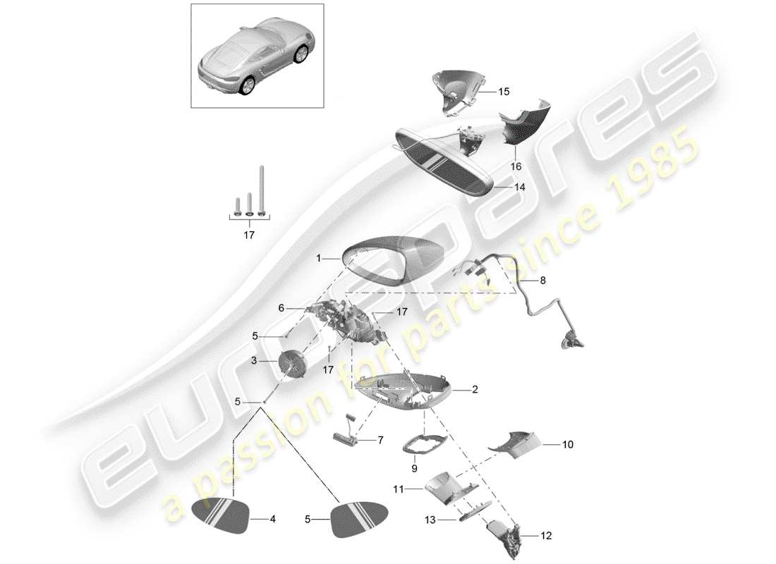 porsche 2020 (718 cayman) rear view mirror part diagram