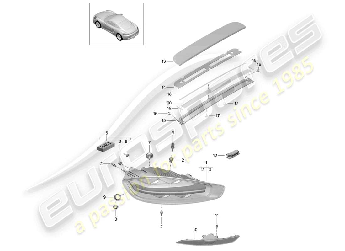porsche 2019 (718 cayman) rear light licence plate light additional brake light rear fog light part diagram