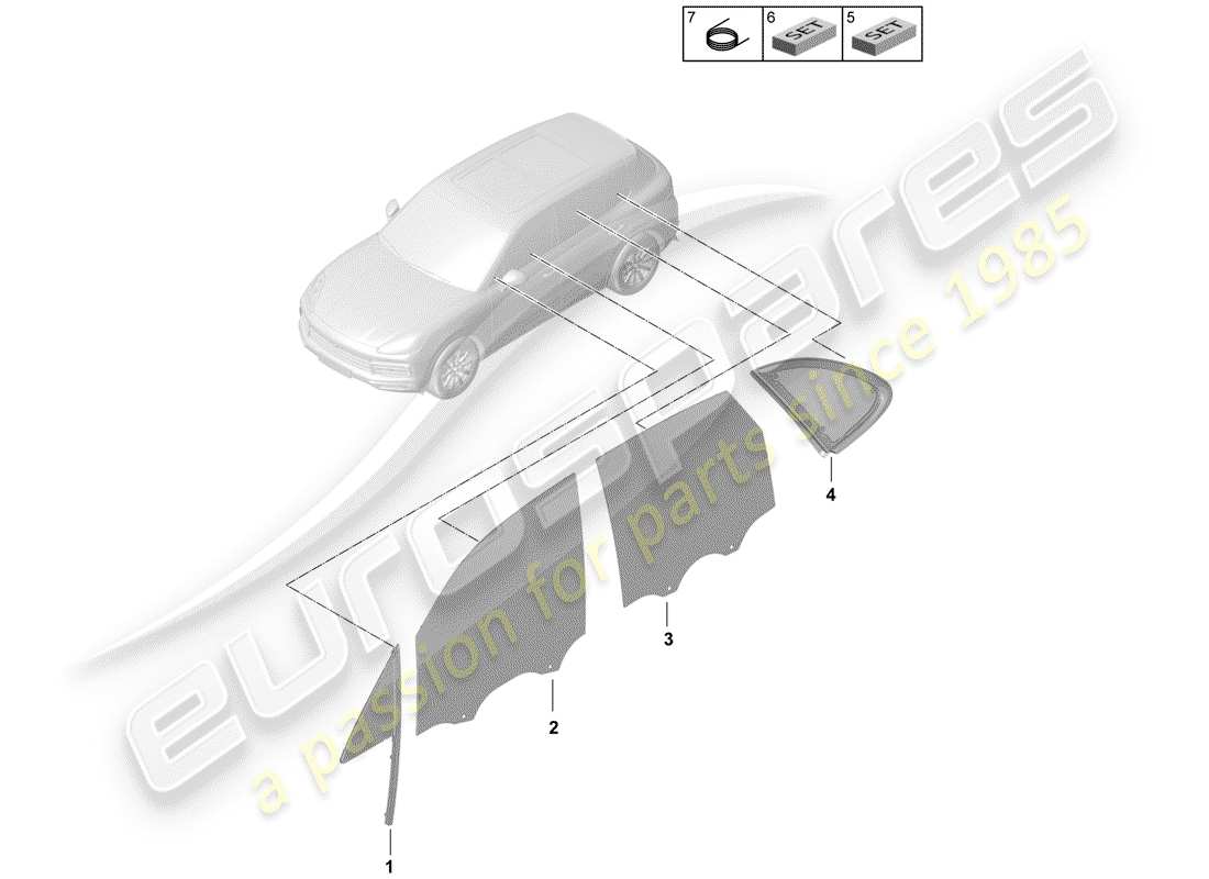 porsche 2020 (cayenne e3 9ya/9yb) side window part diagram