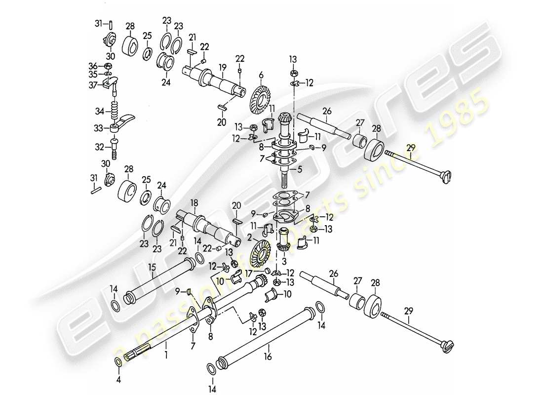 porsche 1955 (356/356a) valve control - m 90 501 >> 91 000 part diagram