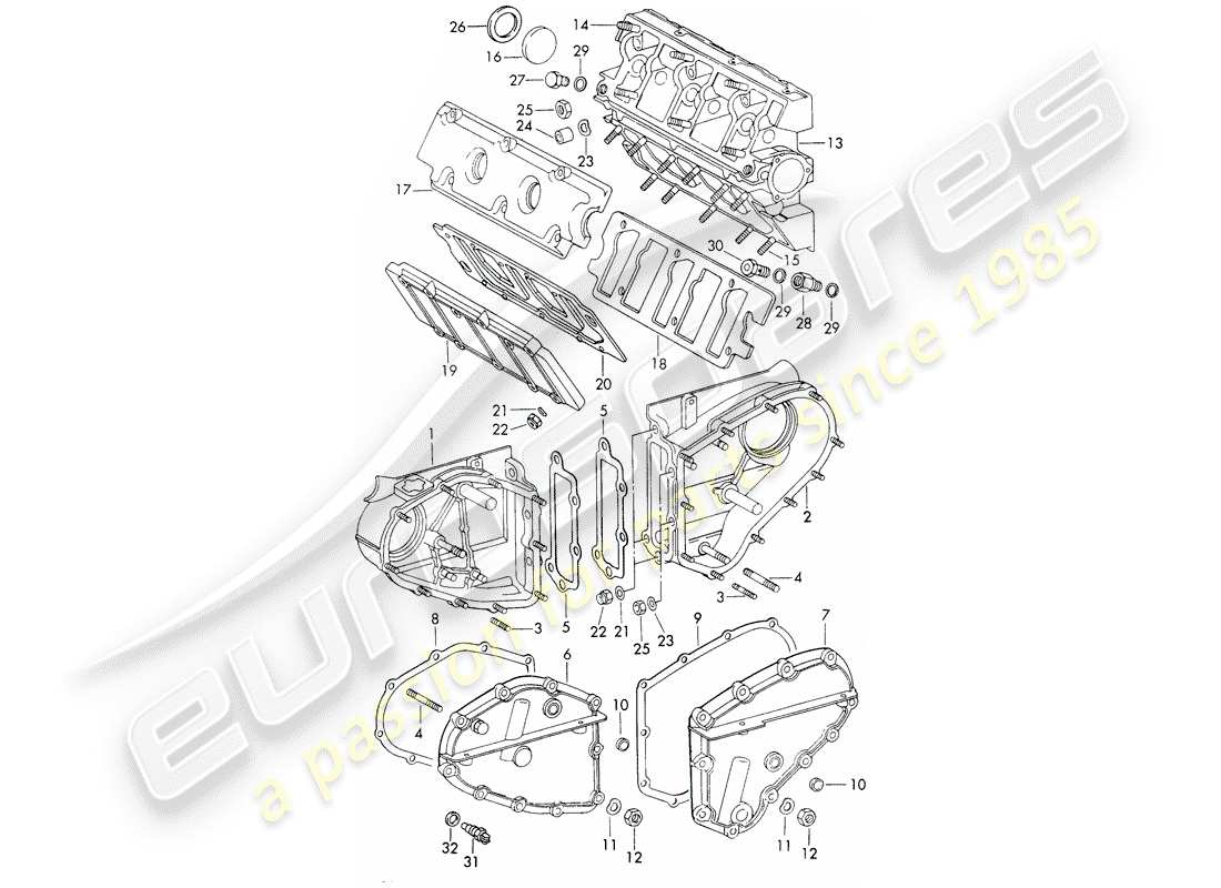 porsche 1971 (911) chain case - camshaft housing part diagram